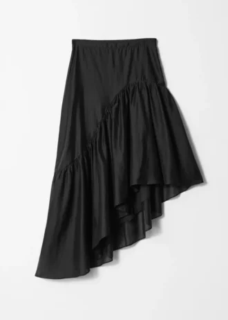Asymmetrisk midinederdel med flæser