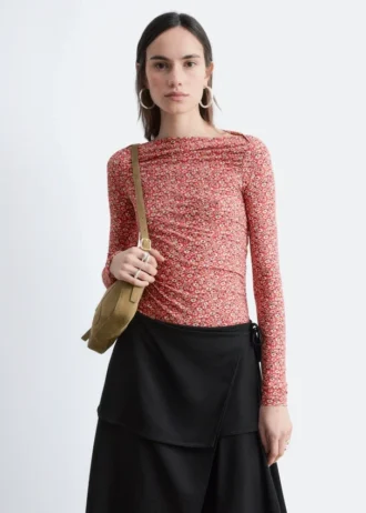 Bluse med rynket blomsterprint