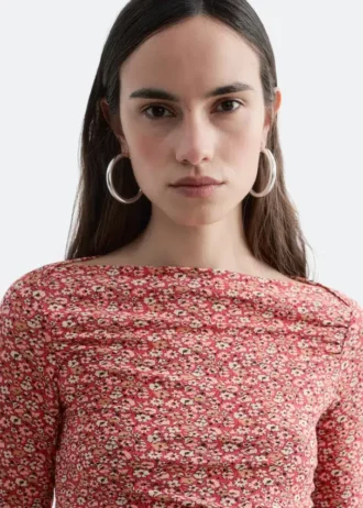 Bluse med rynket blomsterprint