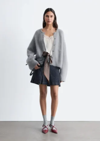 Børstet cardigan i mohairblanding