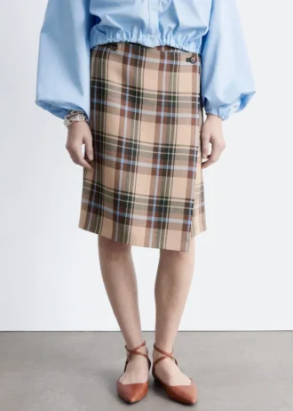 Knælængde tartan-wrap-nederdel