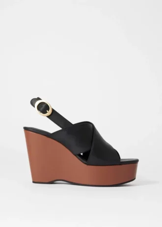 Læder-sandaler med kilehæl