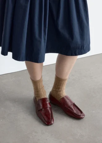 Læderloafers med firkantet tå