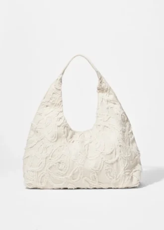 Lille denim-tote bag med applikationer