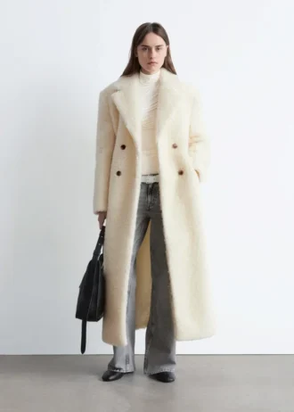 Maxi-frakke i uld og shearling