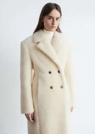 Maxi-frakke i uld og shearling