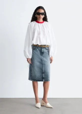 Midi-nederdel i denim