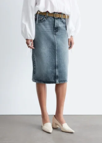 Midi-nederdel i denim