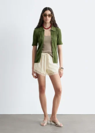 Mini-shorts med jacquard-paneler i blonder