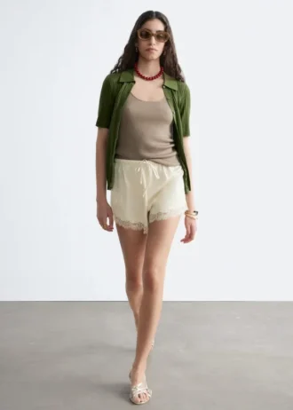 Mini-shorts med jacquard-paneler i blonder