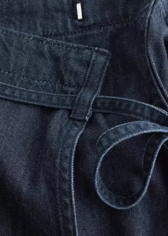 Mininederdel i denim med bindebånd