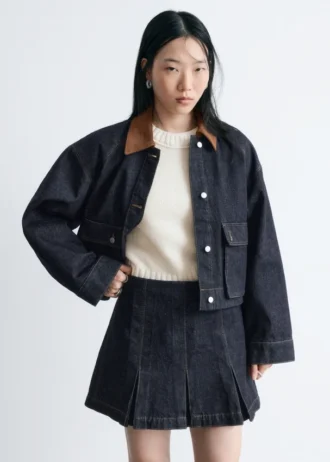 Plisseret denim-mininederdele