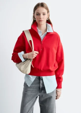Sweatshirt med tragtkrave og lynlås